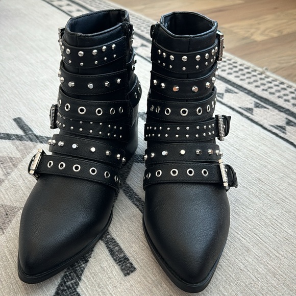 Studded Black Ankle Boots - Picture 2 of 9